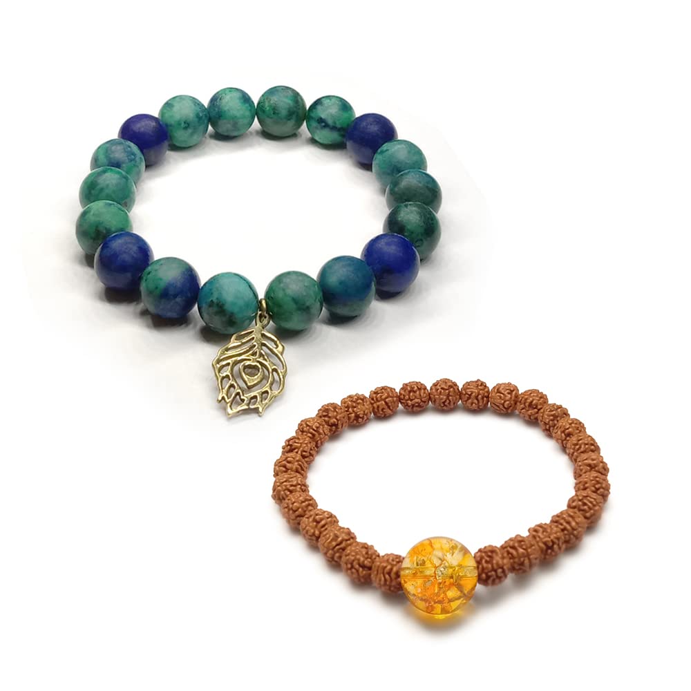 Chitshatki Couple Bracelet | Azurite and Panchmukhi Rudraksha Bracelet With Citrine Stone | 18 Beads Stretchable Bracelet | Best For Gifting (B0BSXCB1YQ) Amazon Price History, Amazon Price Tracker