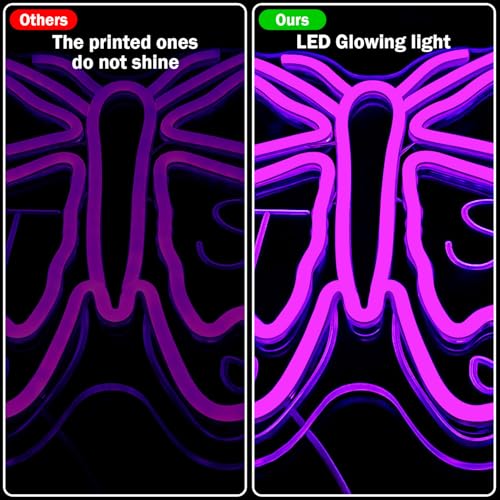 Image of Olivia Neon Sign Dimmable Butterfly Neon Light Sign for Wall Decor Purple Birthday Gift Decorations Singer Music Neon Signs for Bedroom, Windows, Living Room