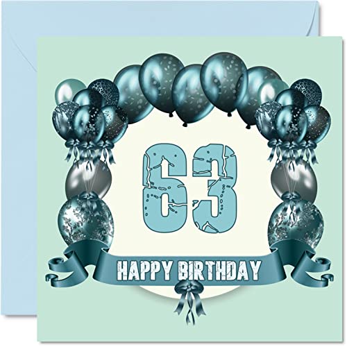 Divertidas tarjetas de cumpleaños 63 para hombres, globos de cumpleaños, tarjeta de feliz cumpleaños para papá, tía, tío, niñera, tarjetas de felicitación de 145 mmx145 mm, tarjeta de cumpleaños 63