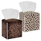 2 Pack Leopard Print Pattern (4) Tissue Box Cover - Tissue Box Holder, Decorative Tissue Box