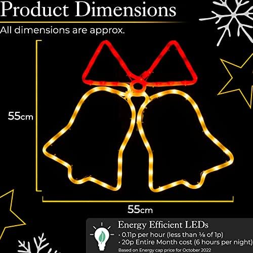 CHRISTOW Bell Christmas Light Outdoor Decoration, Energy Efficient LED Rope Light, Flashing Wall Window Silhouette, Mains Operated (55cm)