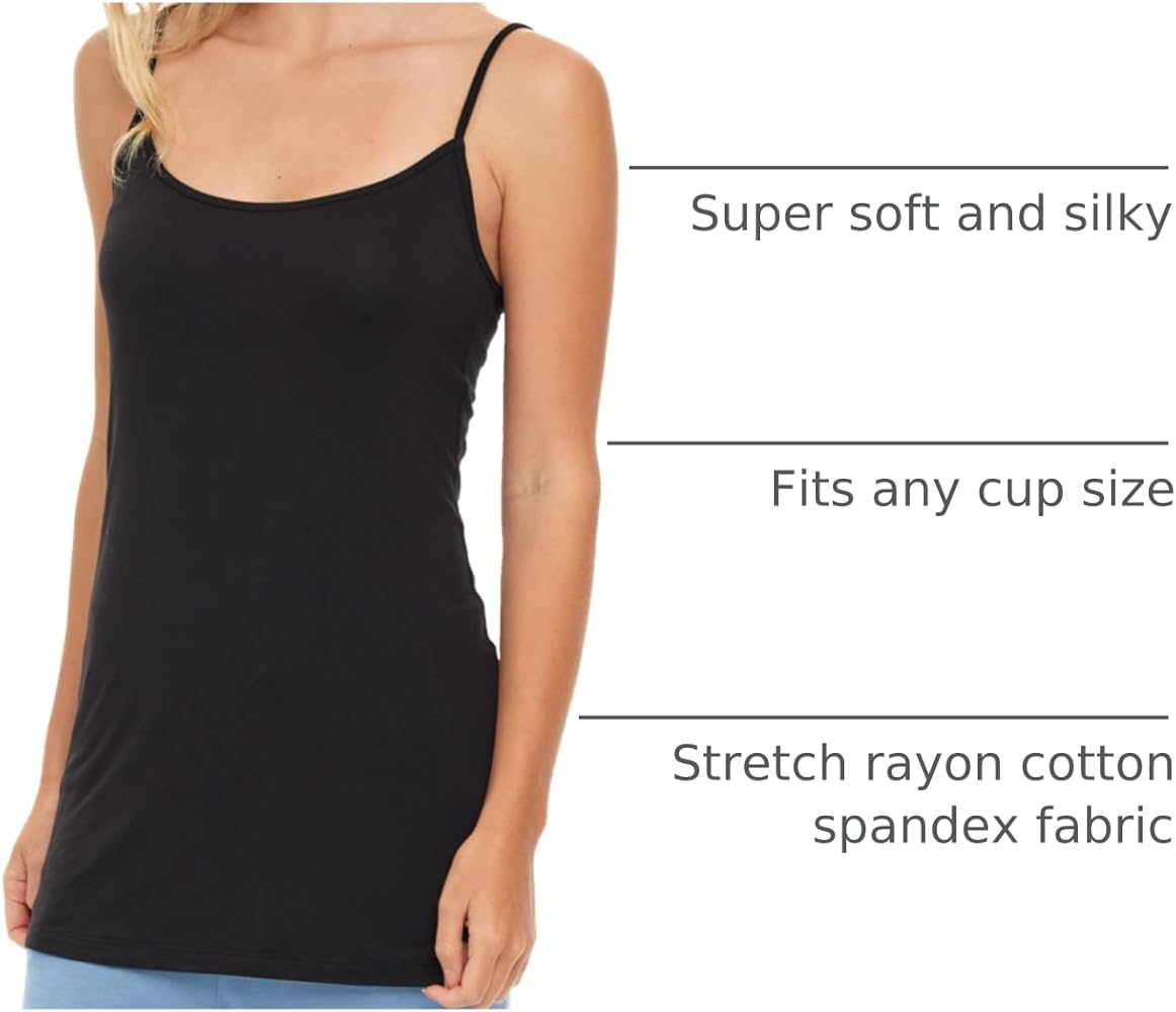 Sexy Basics Women's 5 Pack Cotton Rayon Stretch Cami Tank