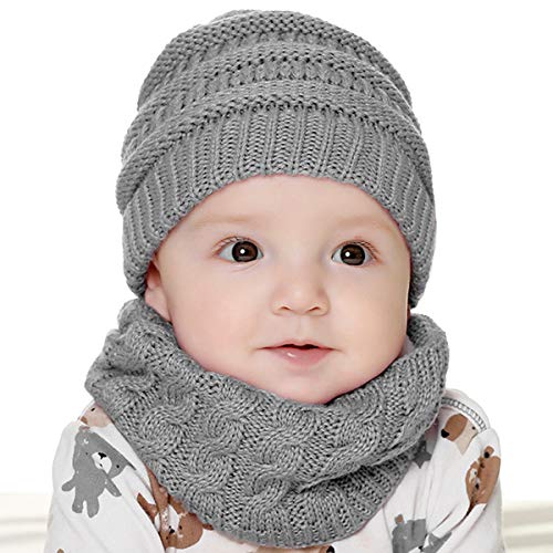 T WILKER Gorro de Invierno para Niños, Cálido Gorro y Bufanda con Forro Polar Juego de Invierno 2 en 1 para Niños y Niñas de 6 Meses a 2 Años