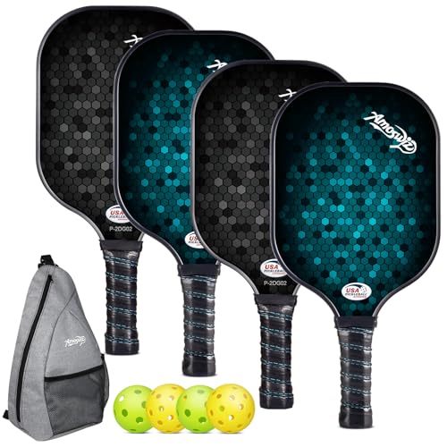Amoswiz Pickleball Paddle Set of 4 with Balls USAPA Approved