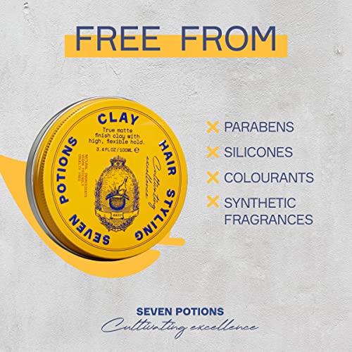Seven Potions Men's Hair Styling Clay — Natural, Water-Based, Matte Hair Wax, High Hold Hair Styling Product — 100% Vegan, Cruelty Free (100ml) - Image 5