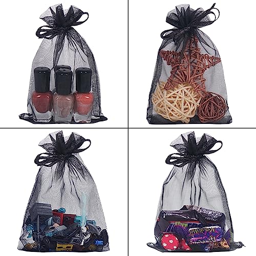 Image of HRX Package 100pcs Black Organza Gift Bags 4 x 6 inches Wedding Christmas Favors Jewelry Pouches