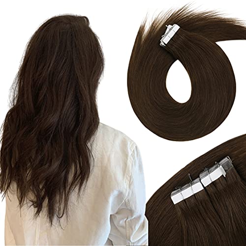 VeSunny 16inch #4 Dark Brown Remy Tape in Hair Extensions Human Hair 20pcs 100% Remy Tape in Hair Extensions 50g Per Pack 20pcs