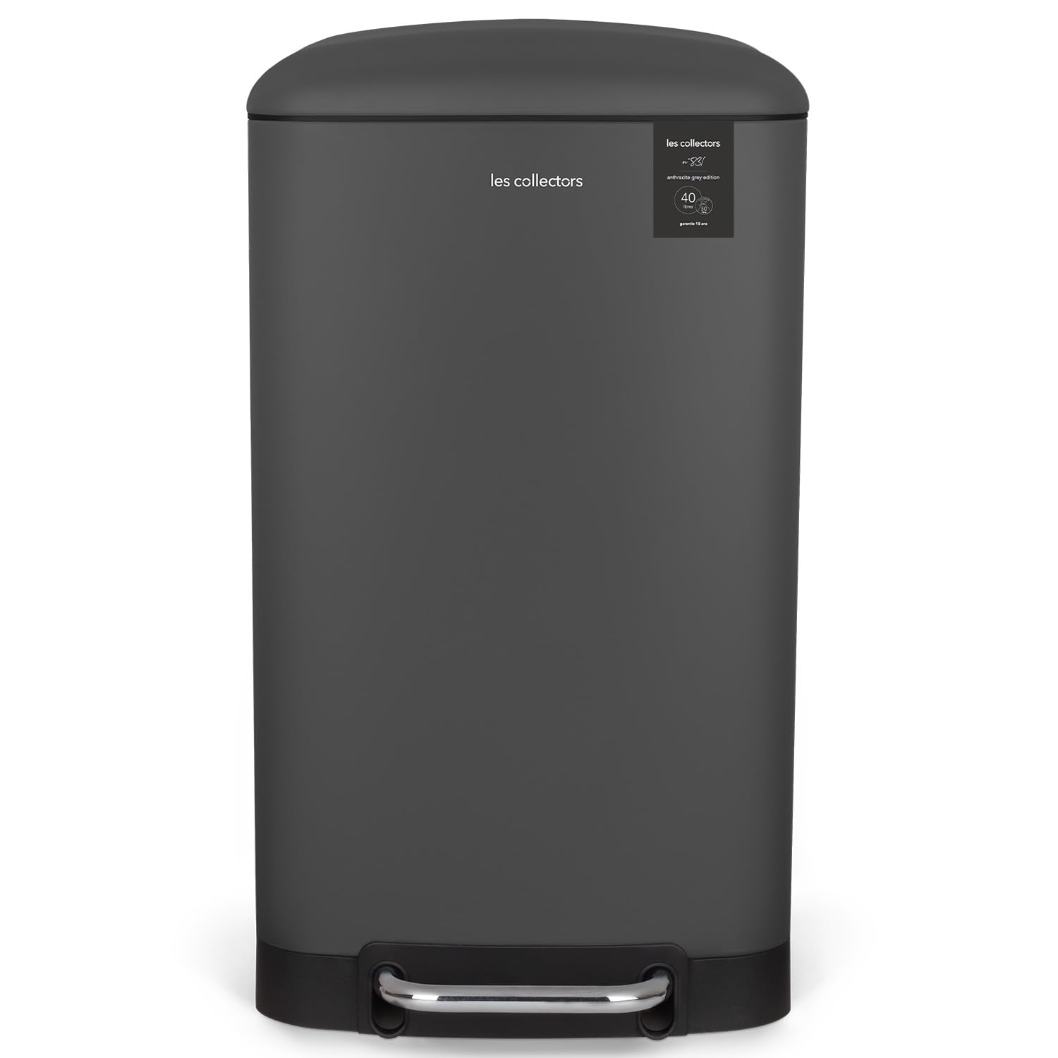Les Collectors, Cubo de Cocina a Pedal Nº831, Acero Inoxidable, Capacidad 40L, Compatible con Bolsas de 50L, Compacto, Cierre silencioso, Cubo Interior extraíble, Acabado Mate, Gris Antracita