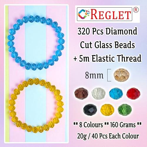 Image of 320 Pcs Diamond Cut Glass Beads for Jewellery Making Kit - Glass Beads for Bracelet Making Kit - Bead Craft - 8 mm