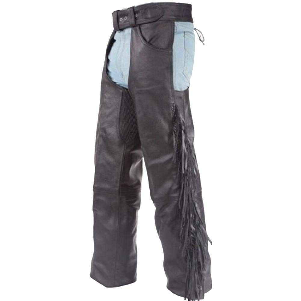 Ahint Men's Black Soft Genuine Leather Motorcycle Riding Chaps (Black, 34