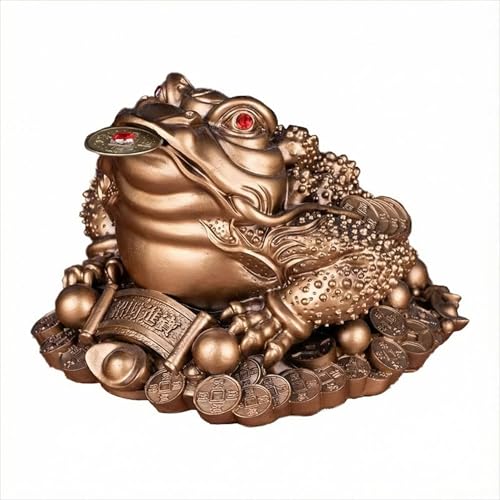 Large Money Toad Statue - Attract Wealth and Prosperity, Feng Shui Three Legged Toad with Coin, Lucky Charm Wealth Frog for Cash Register, Office Desk, House Warming Gift (Bronze, 3.5"L×3.3"W×2.3"H)