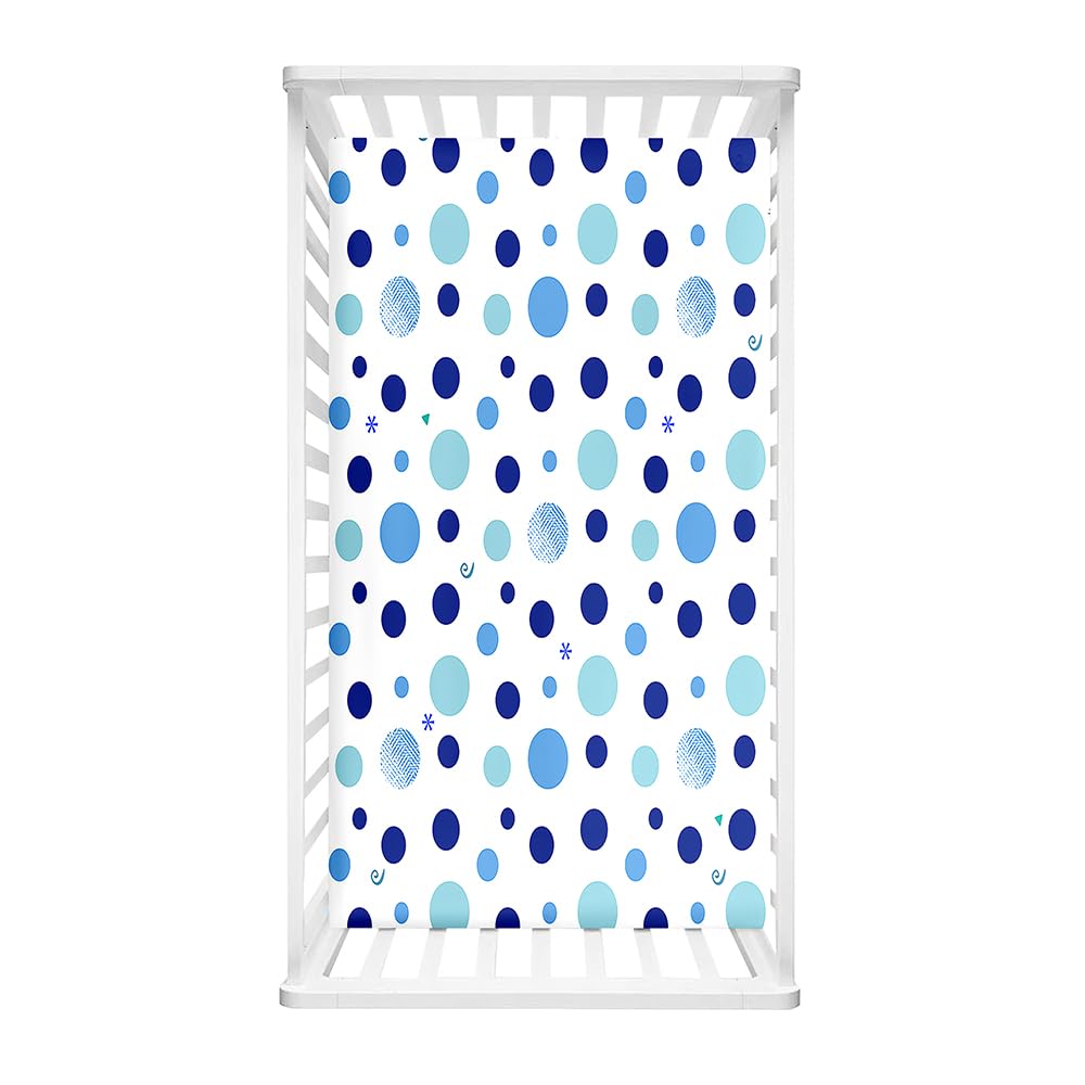 Odot Cot Bed Fitted Sheets Travel Cot Sheets, Colorful Polka Dots Print Microfiber Mattress Protector Cozy Breathable Toddler Baby Kids Bedding for Cradle, Cribs, Bassinet (Blue,90x40cm)