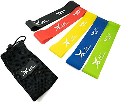 ARC fitness project Loop Resistance Band Set of 5 - Best Fitness Exercise Bands for Working Out or Physical Therapy - 12x2 Inches (5 Piece Set)