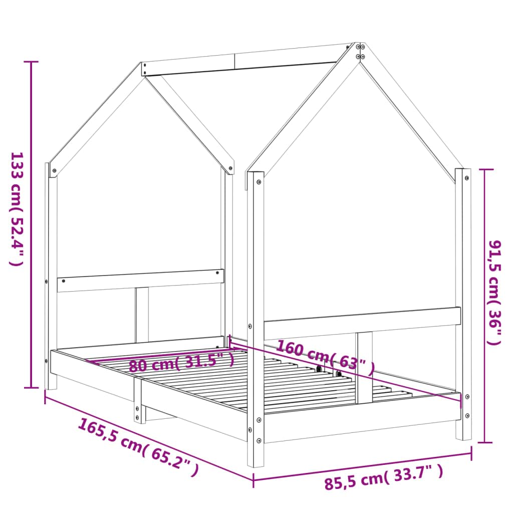 Lettino bianco 80 x 160 cm, in legno massello di pino con rete a doghe, protezione anticaduta e design a sbalzo, stabile letto per la cameretta dei bambini, convertibile, ideale per la camera