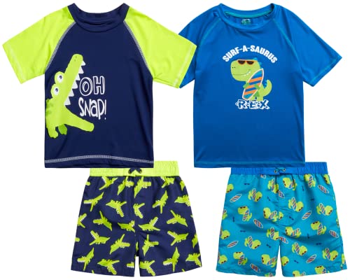 Quad Seven Boys 4-Piece Rash Guard And Trunk Swimsuit Set (Infant/Toddler/Little Boys), Size 2T, Dinos Snap/Surf Rex #TOP15