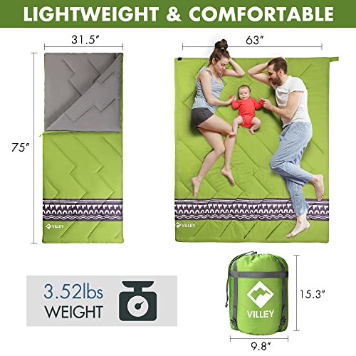 VILLEY Sleeping Bag para Camping, Ligera para Mochilero con Funda de Transporte para Adultos y Niños miniatura 2