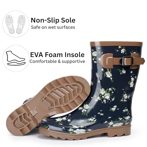 Alpine Swiss Izzy Womens Waterproof Mid Calf Rain Boots | Tall Rubber Garden Boots | Anti-Slip Outdoor Work Mud Boot | Wellington Boots Rain Shoes3