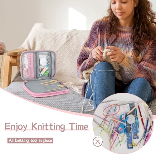 Image of Katech Knitting Needle Case - Up to 8'' Circular Needle Organizer, Portable Travel Bag with Zipper for Knitting Accessories