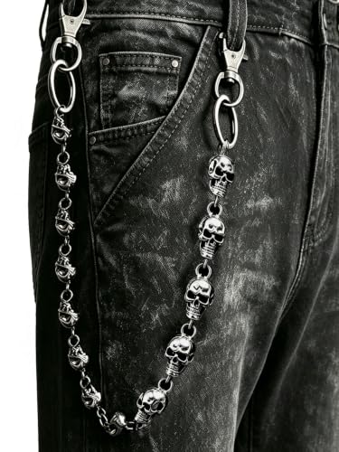 Image of ZEKEE Pants Chain and Wallet Chain for Men Women, Skull & Retro Punk Chain for Jeans, Biker Streetwear Keychain Accessory