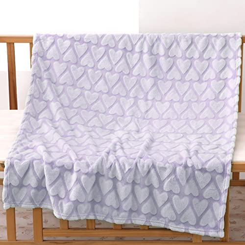 Bertte Plush Baby Blanket For Boys Girls | Swaddle Receiving Blankets Super Soft Warm Lightweight Breathable For Infant Toddler Crib Stroller - 40"X50" Large, Lavender Hearts Embossed #TOP5