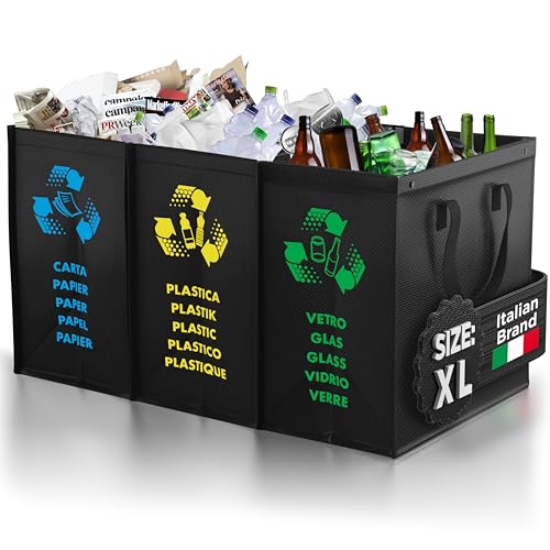 PTMS® Poubelle cuisine MAXI XL - Poubelle tri selectif 3 bac pour le verre, le papier et le...