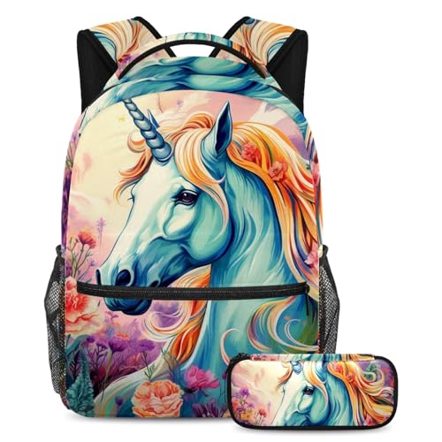 Sac à dos licorne bleue idéal pour les cours des adolescents et les voyages