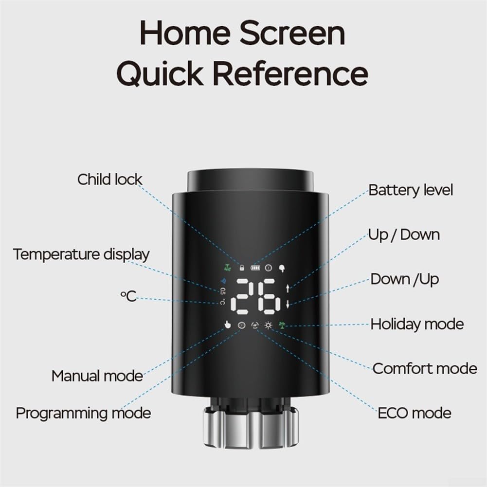 Valvola intelligente per radiatore, per Tuya per Zigbee Smart Termostato Termostato Valvola del radiatore con programma settimanale programmabile Modalità operative multiple (nero)