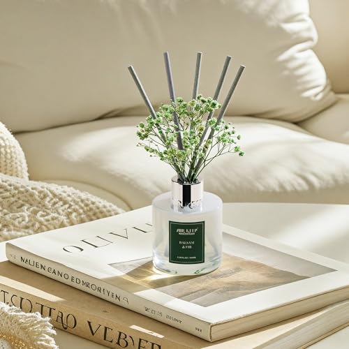 Image of Airkeep Reed Diffuser Set,3.38 fl oz (100 ml) - Balsam & Fir Oil Diffusers with 8 Reed Sticks,Home Fragrance Reed Diffuser for Bathroom Shelf Decor Winter Fragrance