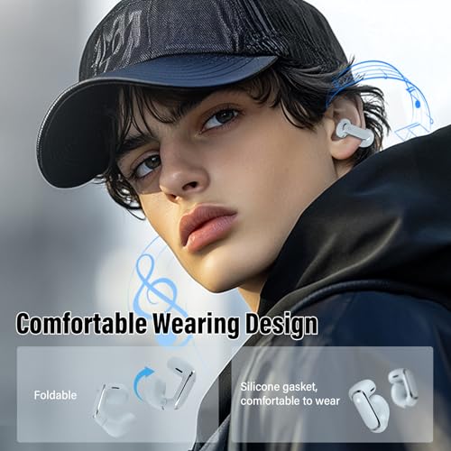 Image of Clip On Ear buds, Open Ear Headphones, Bluetooth 5.4 HiFi Stereo Clip Earbuds, 42H, LED Display Wireless EarBuds, Comfortable Lightweight, IP7 Waterproof Earphones, Earbud for Workout Running, Blue