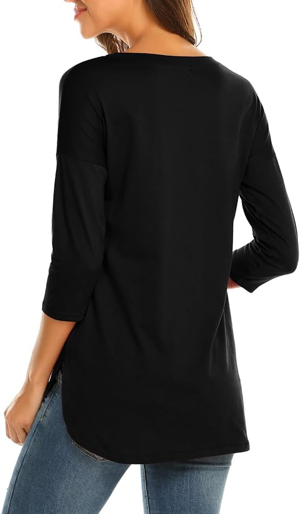 Sherosa Women's Casual 3/4 Sleeve Loose Tunic Tops Scoop Neck T-Shirt - Image 2
