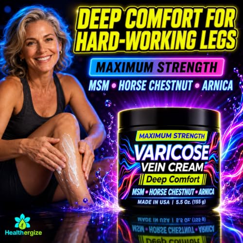 Varicose Veins Cream Maximum Strength – Horse Chestnut Cream for the Look of Leg & Spider Veins – with MSM, Arnica & Aloe – Deep Comfort for Tired Legs – Paraben Free – 5.5 Oz, Made in USA Alternate view