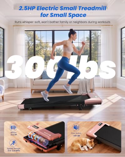 Image of DeerRun Under Desk Walking Pad Treadmill for Home Office & Small Spaces, 6% Manual Incline, 0.6-3.8 MPH Walking Speed, 2.5 HP, 300 lb Capacity, App & Remote Control