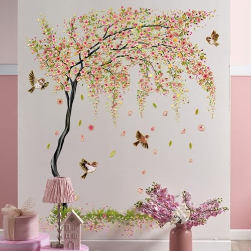 Lilacanthara Pink Cherry Blossom Tree Wall Decals Pink Flower Wall