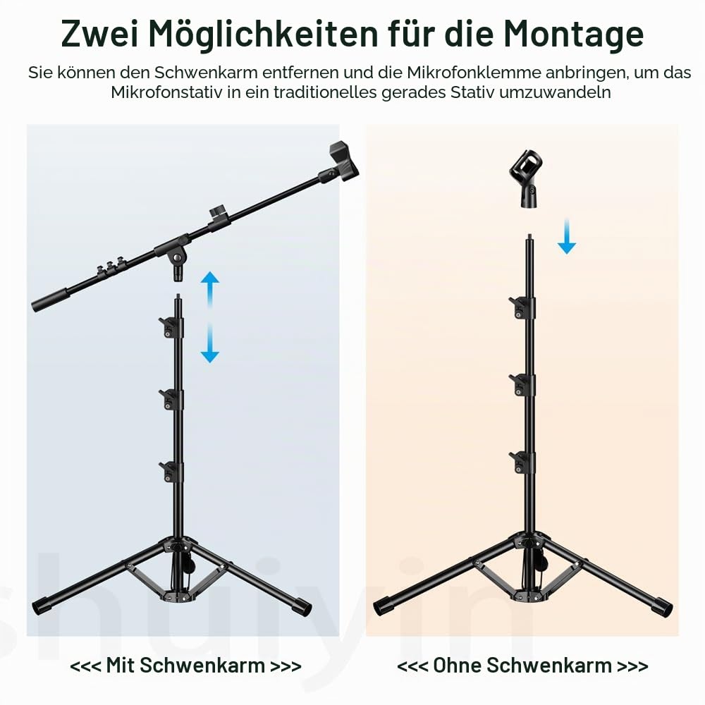 Mikrofonständer,Stativ-Boom-Arm Bodenmikrofonständer mit Höhenverstellbarer heavy - duty ausfhrung f r Gesang und podcast,Kompatibel mit Blue Yeti,Shure SM58/SM48,Samson Q2U
