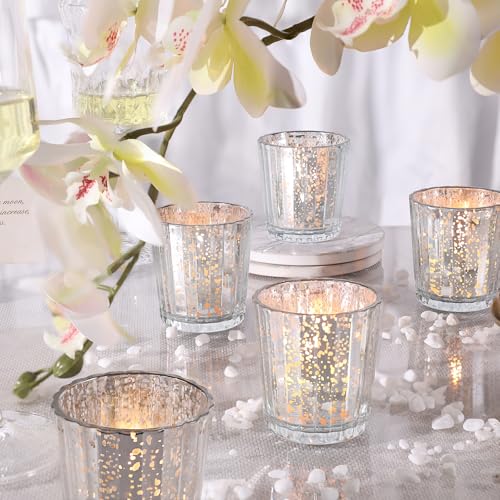 Nitime 36Pcs Silver Candle Holder For Centerpiece Table Decorations, Mercury Glass Silver Votive Candle Holders, Tea Light Holders For Wedding Centerpiece thumb #4