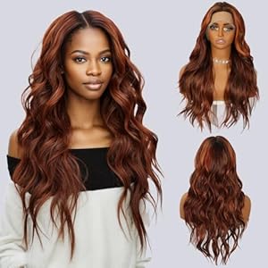 Smilco 28 Inch Ombre Brown Wavy Wig for Women – Natural Looking Heat Resistant Adjustable Synthetic Hair with Middle Part – Perfect for Daily Wear, Parties,9029-SM