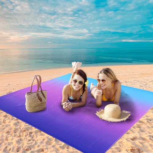 Image of WIWIGO Beach Blanket Waterproof Sandproof Beach Mat 79 inch X 83 inch /10'x9'for 2-8 Adults Quick Drying Outdoor Picnic Mat Beach Accessories for Travel, Camping, Hiking
