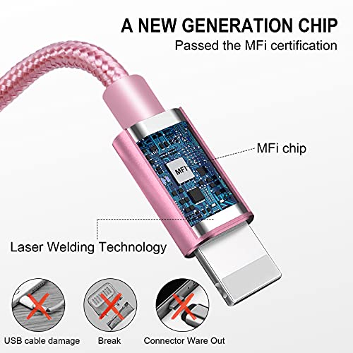 [Apple Mfi Certified] Iphone Charger 3 Pack 10Ft 6Ft 3Ft Iphone Charging Cables Nylon Braided Long Usb Cable Iphone Charger Cord Compatible With Iphone 12 Pro Max 11 10 Xr Xs Max 8 7 6 5 Se - Pink #TOP1