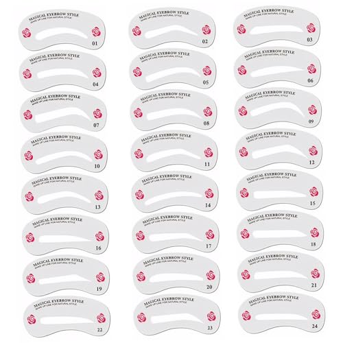 Kit de plantillas de cejas para mujeres 24 estilos Plantillas de cejas para de de PET lavables y reutilizables naturales para principiantes, maquillaje rápido..
