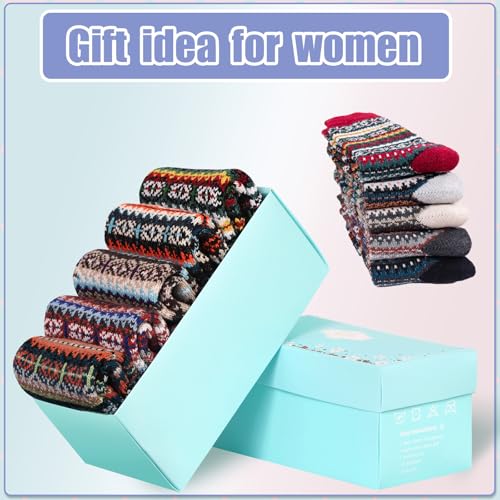 Image of ICEIVY Socks Women, Soft Knit Wool Winter Thick Warm Cabin Fuzzy Crew Women Socks 5 Pack