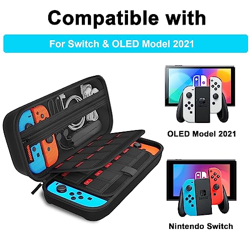 daydayup Switch Case Compatible with Nintendo Switch/Switch OLED - Carrying Case with 20 Game Cartridges, Protective Hard Shell Travel Case Pouch for Nintendo Switch Console & Accessories (Black)