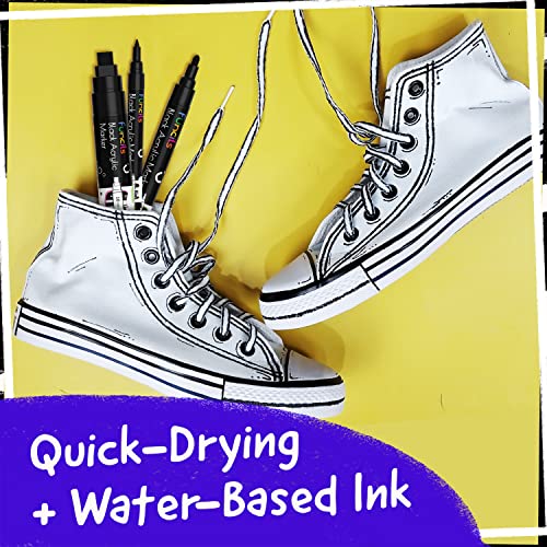 Funcils 5 Acrylic Black Paint Pen - Fine Tip, Thin Point & Jumbo Pens (1Mm, 3Mm, 6Mm, 10Mm, 15Mm) - Black Paint Marker For Plastic, Canvas, Wood, Rock Painting, Fabric, Tire, Metal, Glass #TOP3