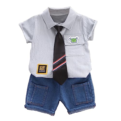 Image of Bold N Elegant Little Gentleman Half Sleeve Summer Cotton T-Shirt With Tie & Shorts Smart Casual Clothing Set For Kids Boys