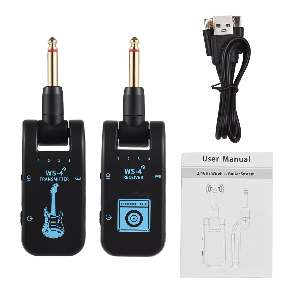 Kavolet Système de guitare sans fil 2,4G, émetteur et récepteur de guitare rechargeables, avec 10 heures d’autonomie de batterie, Plug and Play, transmission en temps réel 48K/16bit, connecteur