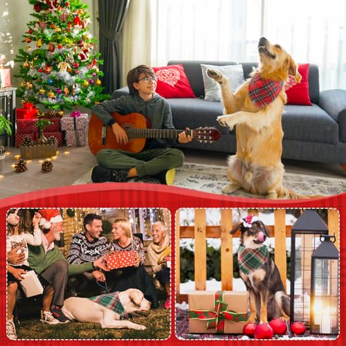 Vivifying Dog Christmas Bandana with Tassels Edges, 2 Pack Classic Plaid Triangle Pet Apparel &amp; Accessories, Funny Holiday Dog Scarf Costume for Photo Prop, and Party Decor (X-Large, Red&amp;Green)
