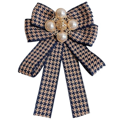 Image of Layered Shell Pearl Bow Pre-Tied Brooch for Women Girls Elegant Love Heart Gold Plated Black White Houndstooth Bowknot Tie Brooches Lapel Pins Corsage Collar Ceremony Holiday Dress Accessories