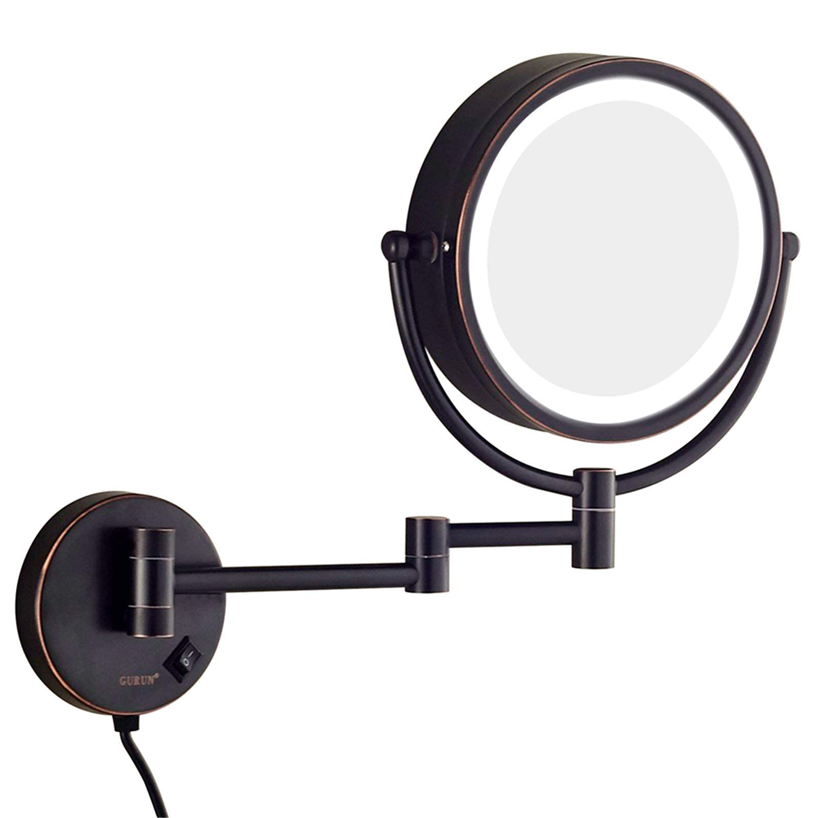 Miroir de maquillage mural LED 10X or extensible pour salle de bain