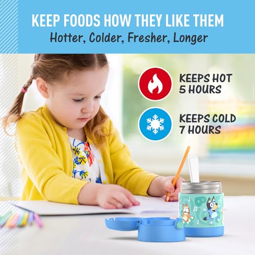 Image of THERMOS FUNTAINER Insulated Food Jar, 10 Ounce, Kid Friendly Food Jar with Foldable Spoon, Bluey