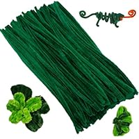 XIAOJING0 100 Stück Pfeifenreiniger Chenilledraht 30CM Biegeplüsch Kunst Pfeifenputzer Bunt Bastelset Bendable DIY Twist Stick Biegeplüsch Bunt zum Basteln für Zum Basteln und Dekorieren(Dunkelgrün)