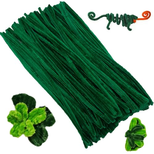 100 PCS Pipecleaners Craft Pipe Cleaners 30cm Long Flexible Green Chenille Cord Bending Plush Pipe Cleaner for Crafts and Christmas Tree Projects DIY Decoration (Green)